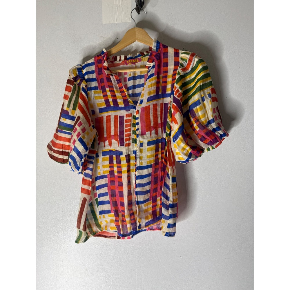 THML multicolor multi print puff shirt sleeve lightweight top small